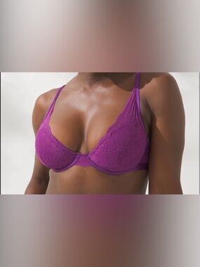 Soma Women’s 38D Lightest Lift Lace Plunge Bra Purple Underwire Spacer Pad